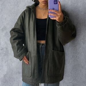 Vintage 90s Jacqueline Ferrar Women’s Genuine Leather Hooded Parka Jacket Small